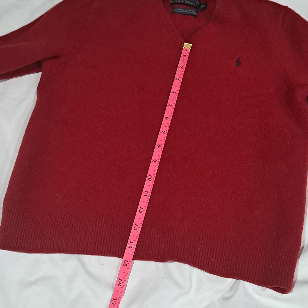 Polo Ralph Lauren Lambswool V-Neck Red Women'S Sweater - Picture 3 of 8